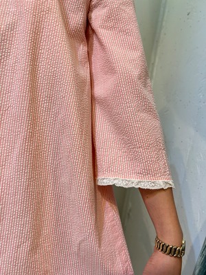 50's pink×white sheer sucker night gown