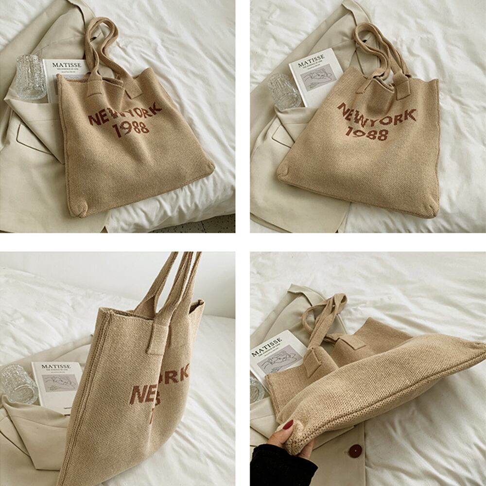 ニット トート バッグ レディース ロゴ 大容量 A4 通勤 通学 大人 かわいい きれいめ おしゃれ カジュアル 肩掛け 軽量 大人可愛い 大人女子