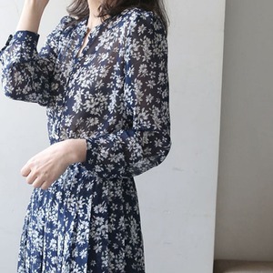 花柄シフォン七分袖ワンピース A00397