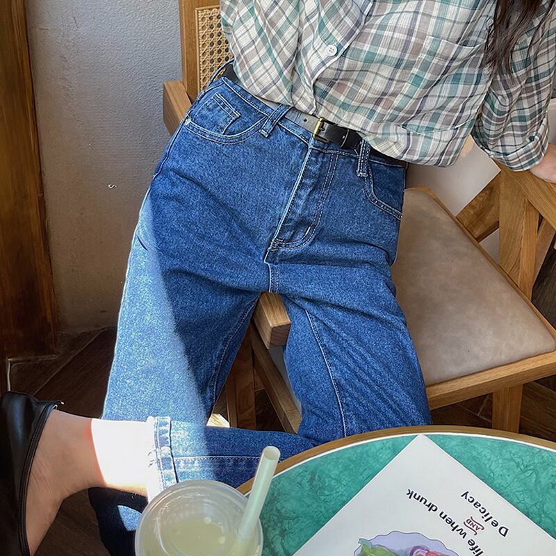 スリムジーンズ スタンダードウェスト薄手パンツ レトロ エラスティック 伸縮 ビッグFスモールZ韓国81560861035