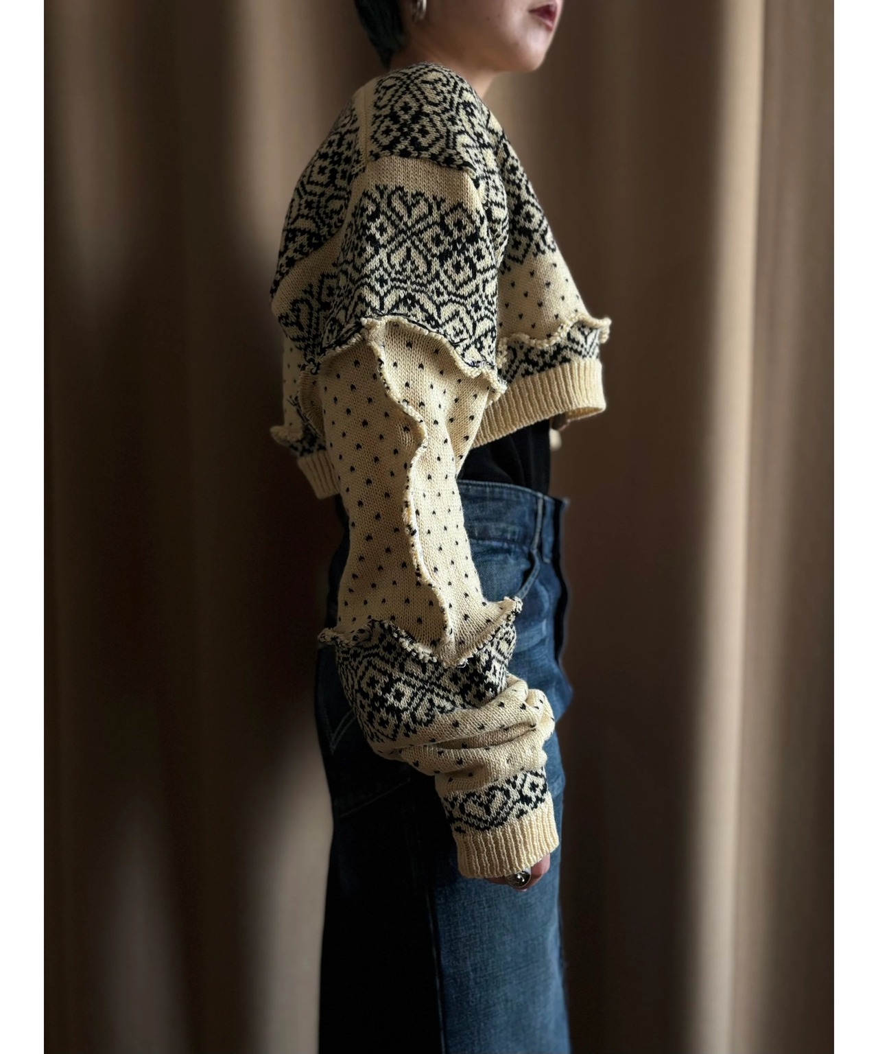 metal hook design embroidery remake knit cardigan-4471-12