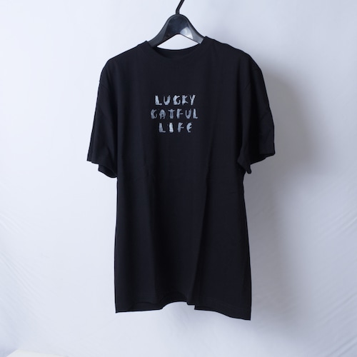 猫Tシャツ - LUCKY CATFUL LIFE-【size:L】ブラック t7 猫Tシャツ - LUCKY CATFUL LIFE-【size:L】ブラック t7
