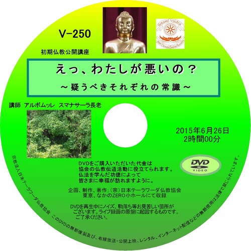 【DVD】V-250「えっ、わたしが悪いの？」～疑うべきそれぞれの常識～初期仏教法話