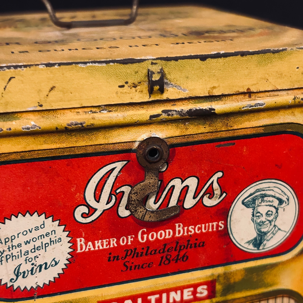 1920s アイヴィンズ ソルティン クラッカー ヴィンテージ ティン缶 IVINS “SALTINES” Cracker Tin T-684