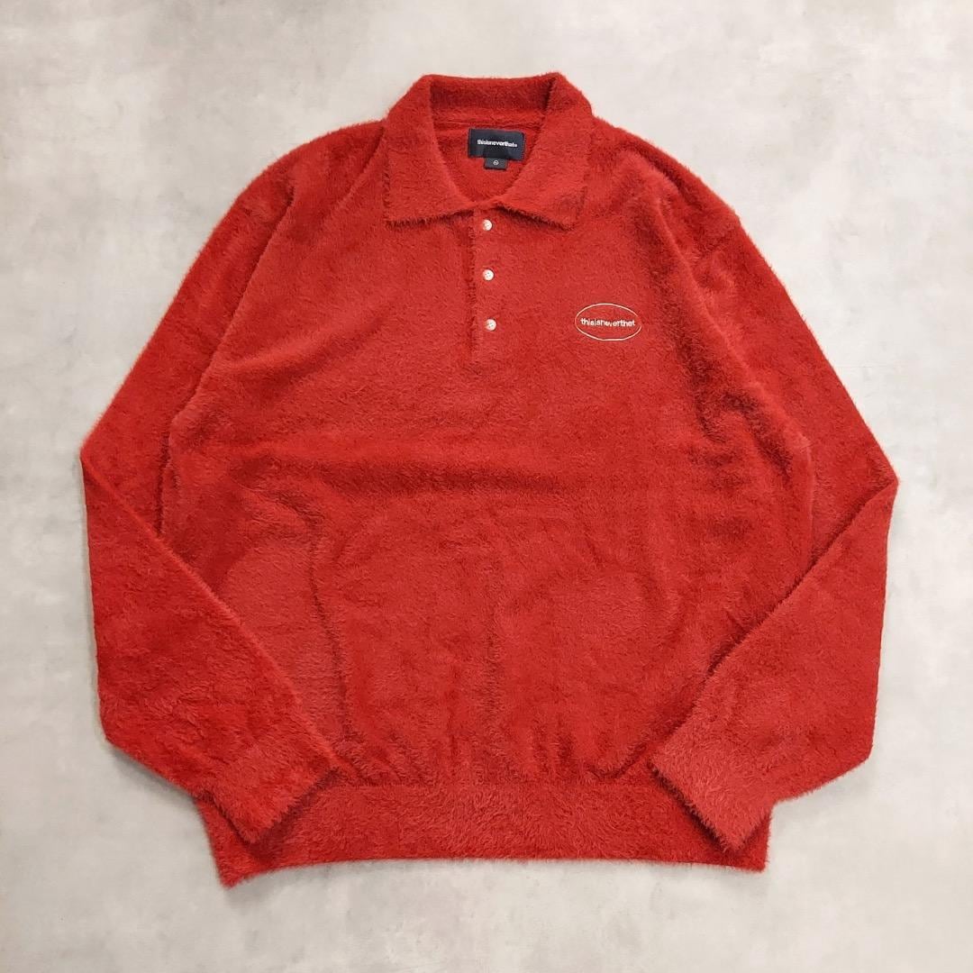 ディスイズネバーザット ネバザ ニット ポロ 古着 モヘア XL 赤 16594