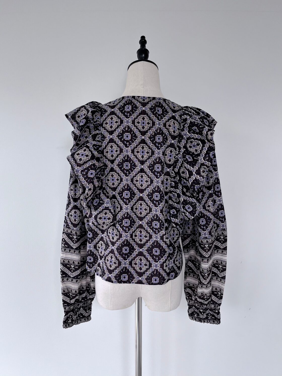Sara Mallika Kareena Square Print Frill Top | PAY ID