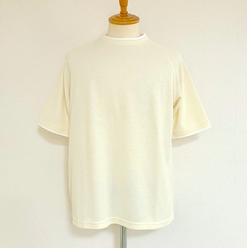 Waffle Face Fake Layered Crew Neck Cut & Sewn　Ivory