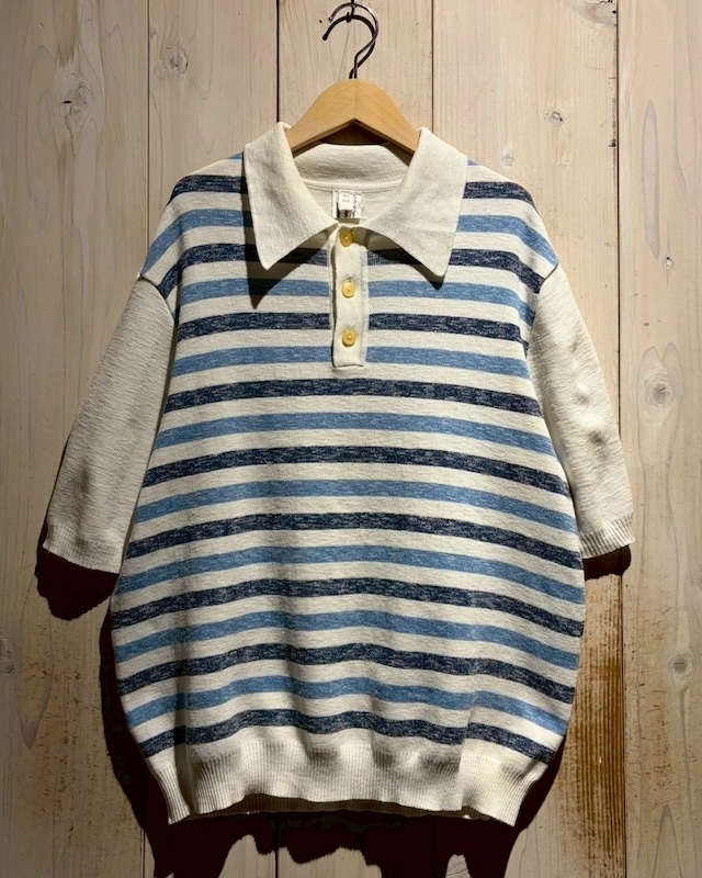 【a.k.a.C.a.k.a vintage】Horizontal Stripe Euro Vintage S/S Knit Polo Shirt
