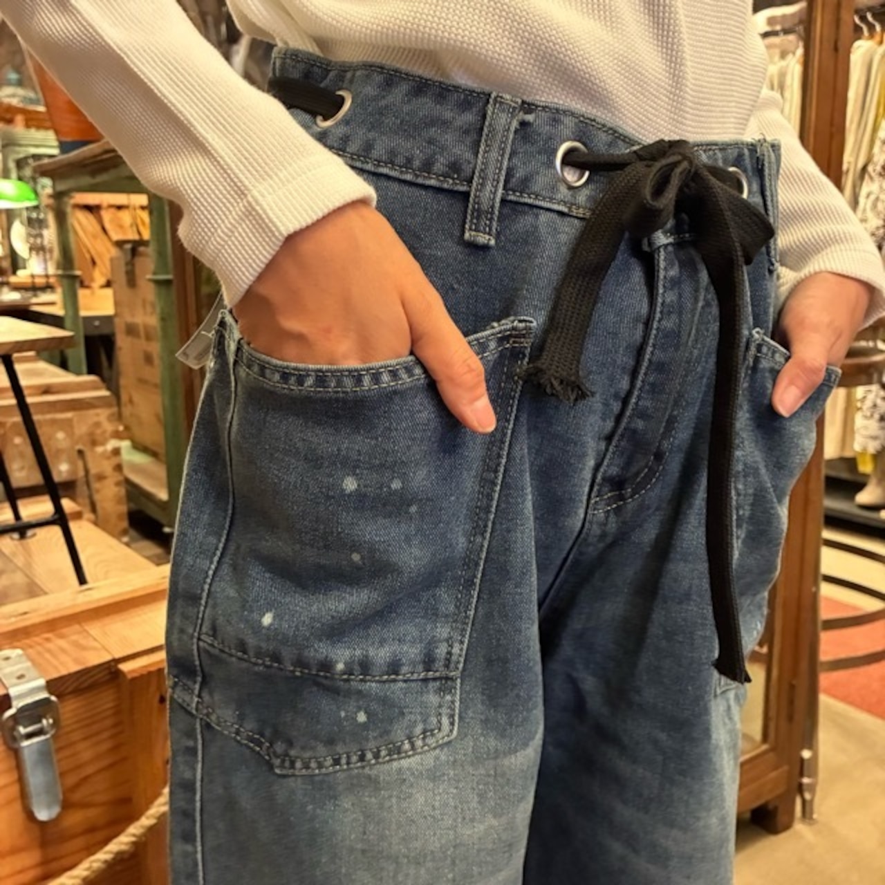 TOPANGA Lady's Ribbon tie loose fit denim pants　リボンタイルーズデニムパンツ