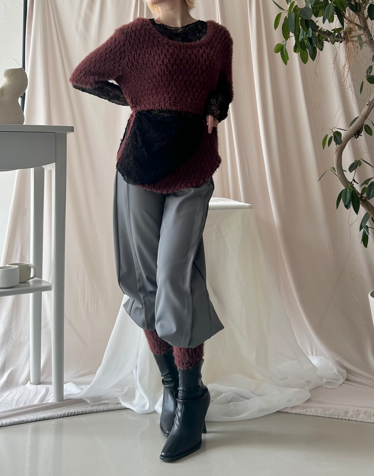 Multi Way Furry Top / RED BROWN - 5