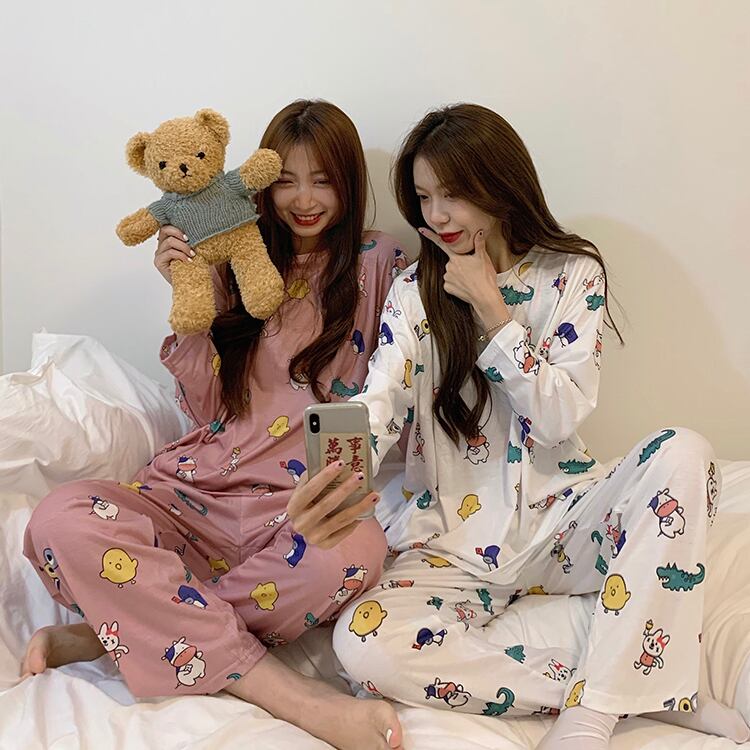 長袖パジャマ女性の2020年初秋新バージョンルーズかわいい漫画楽しい印刷ルーズホームサービススーツ クレセントシティ51033308821