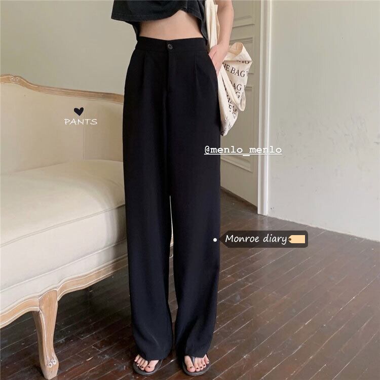 ブラックカジュアルパンツ サマー薄手ハイウェストウェストルーズ 夏物 モンロー30381744369