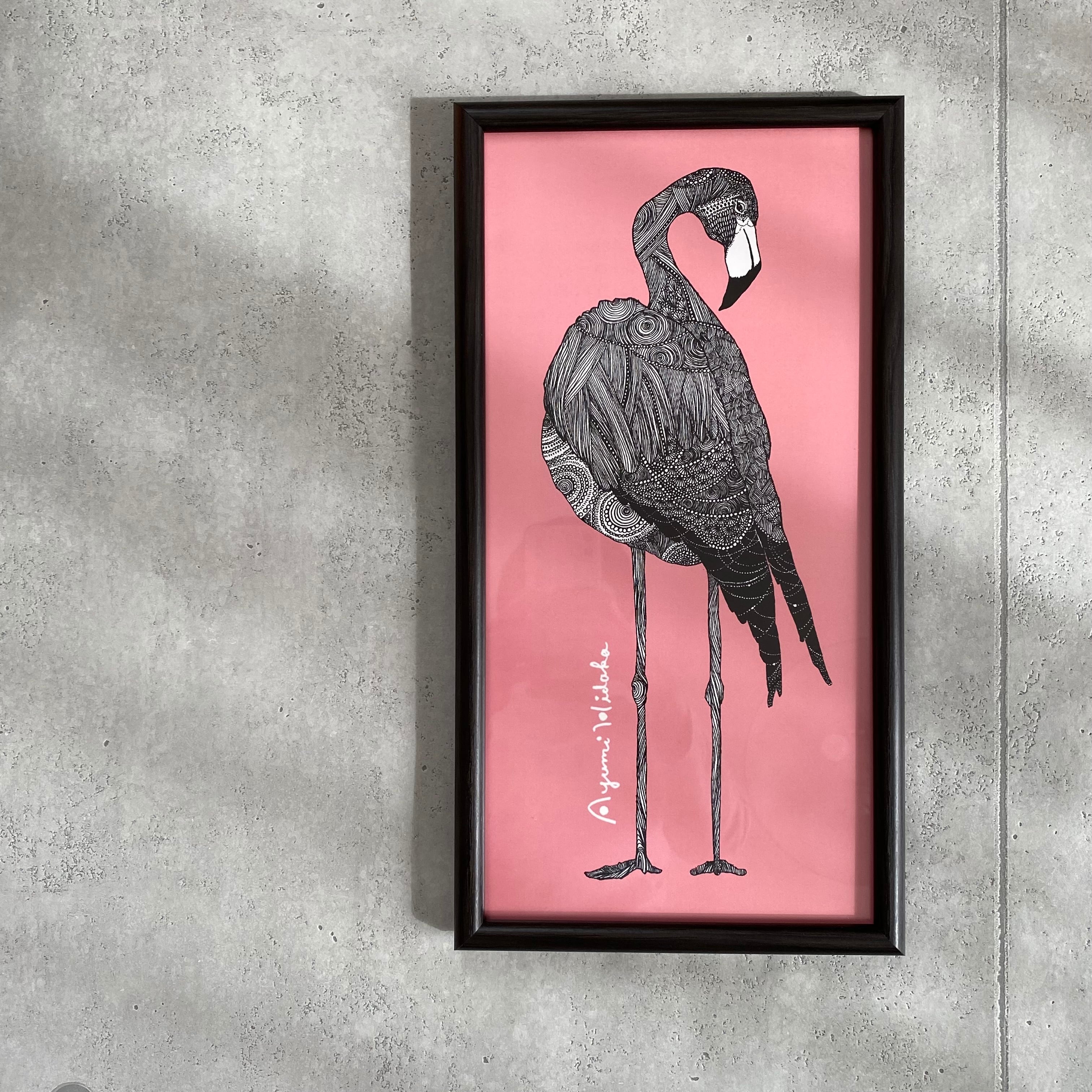 額付ポスター「両脚立ちのフラミンゴ」 | 日高あゆみ / ペン画アーティスト