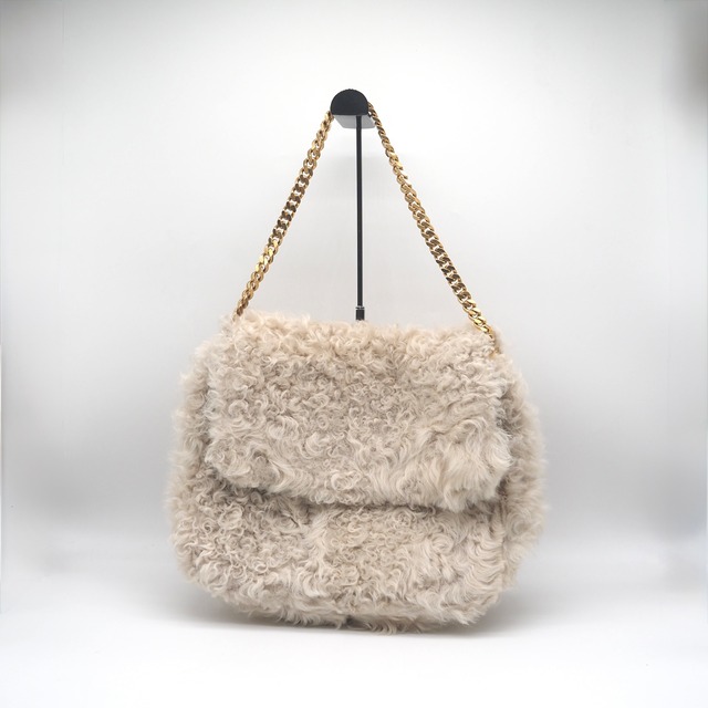 CELINE グルメットファーバッグ ハンドバッグ ムートンファー レザー ホワイト ゴールド