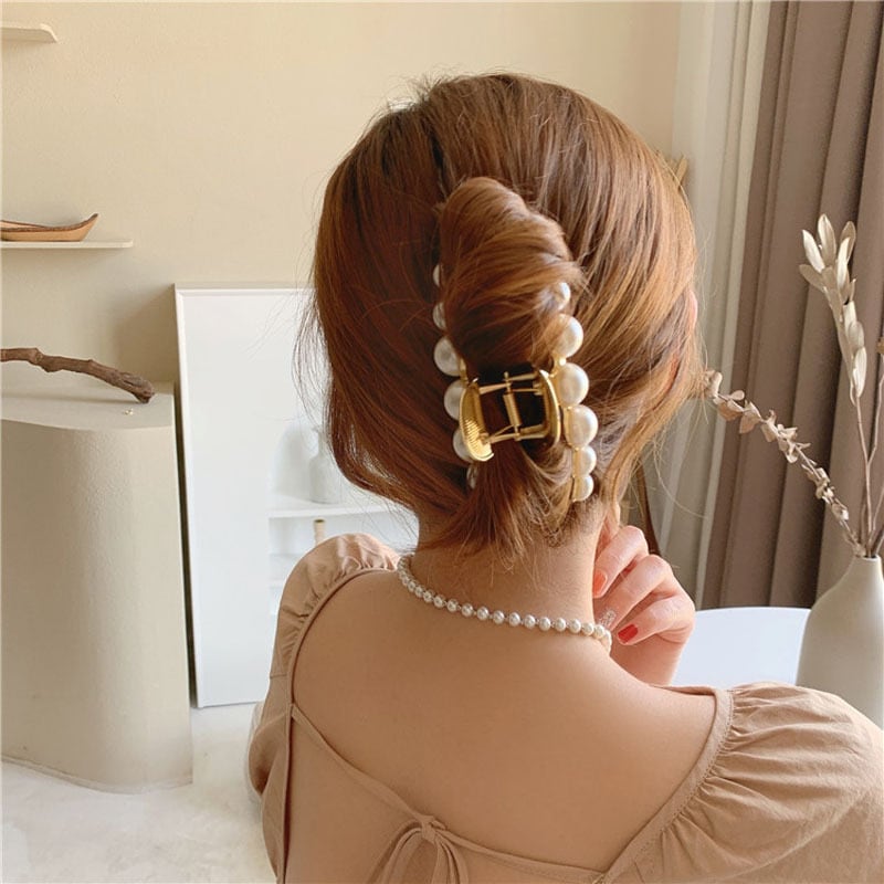 ヘアクリップ アセチ べっ甲 パール付ヘアアクセサリー レディース