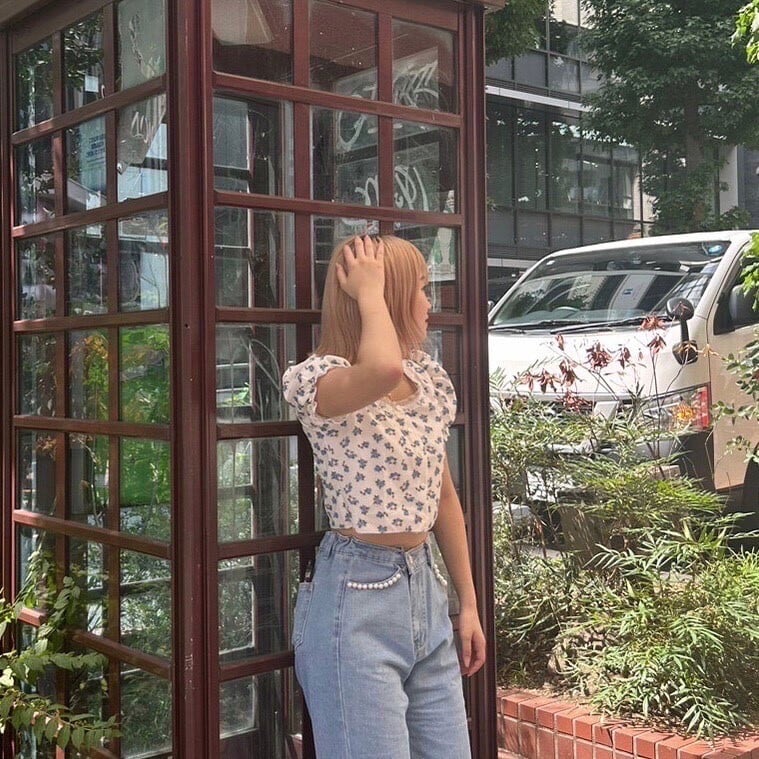 pois roses】Pearl straight denim (LAST1) | feellie