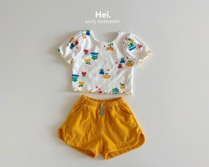 【Hei.】フラワープリントパフスリーブTシャツ  70~110cm