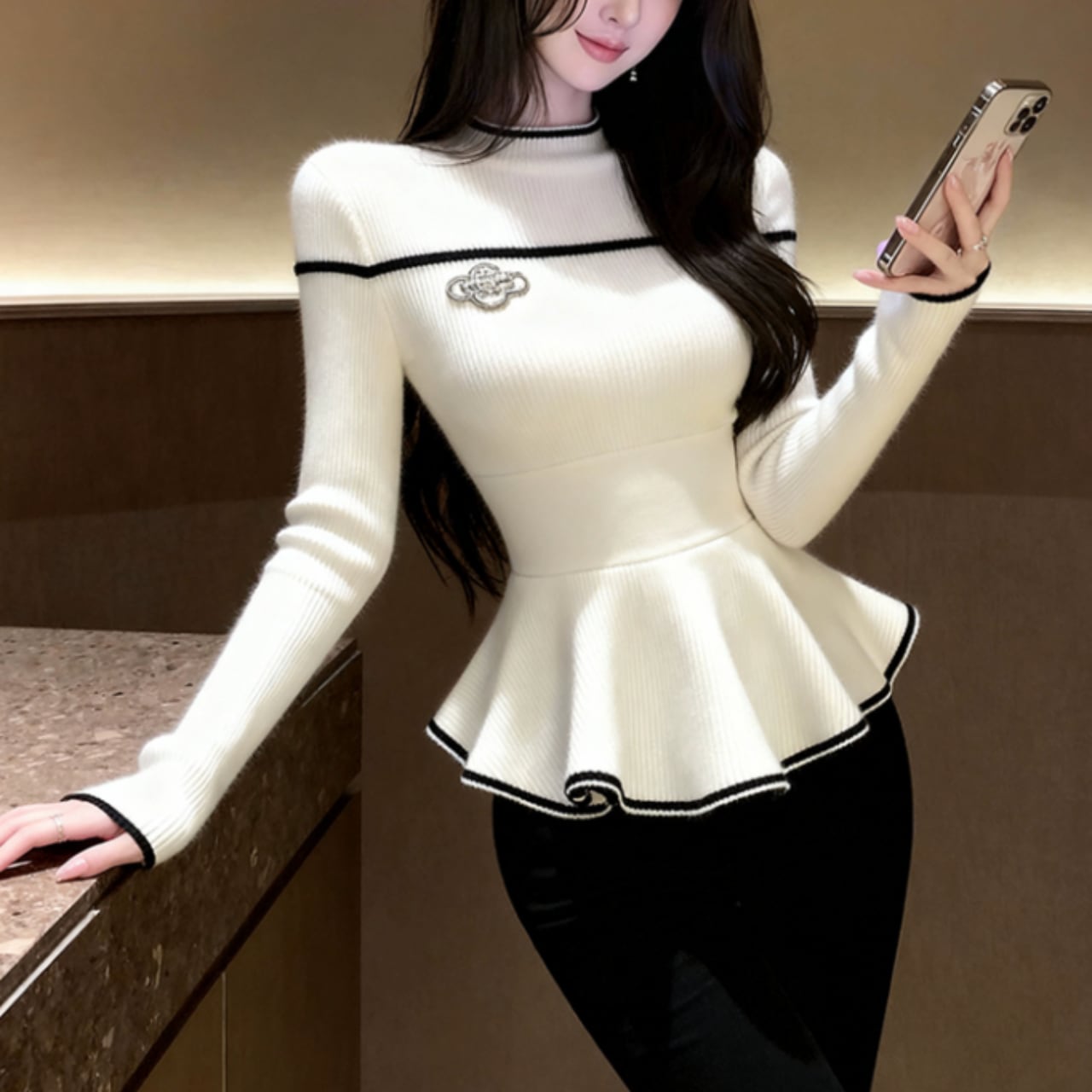 ペプラム ニットトップス T164