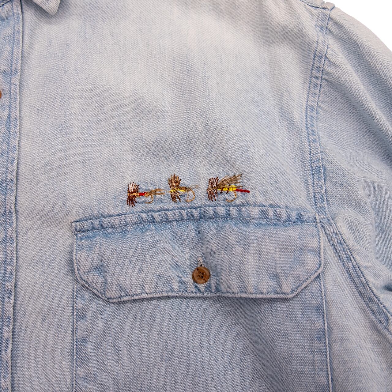 USED】90s Eddie Bauer エディーバウアー Light Wash Denim Shirt with