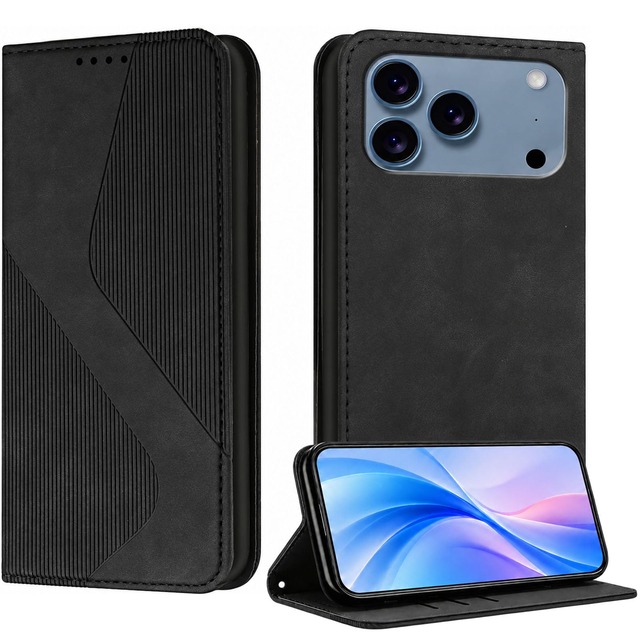 iPhone 18 Pro Max 用 ケース 手帳型 PUレザー いphone18pro max ケース カード収納 スタンド機能 (ブラック)