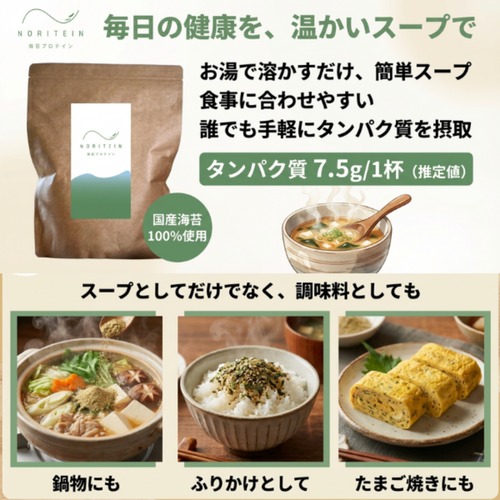 【海苔プロテイン】NORITEIN 通常サイズ 450g｜淡路島産海苔使用・お湯で飲む新感覚プロテイン