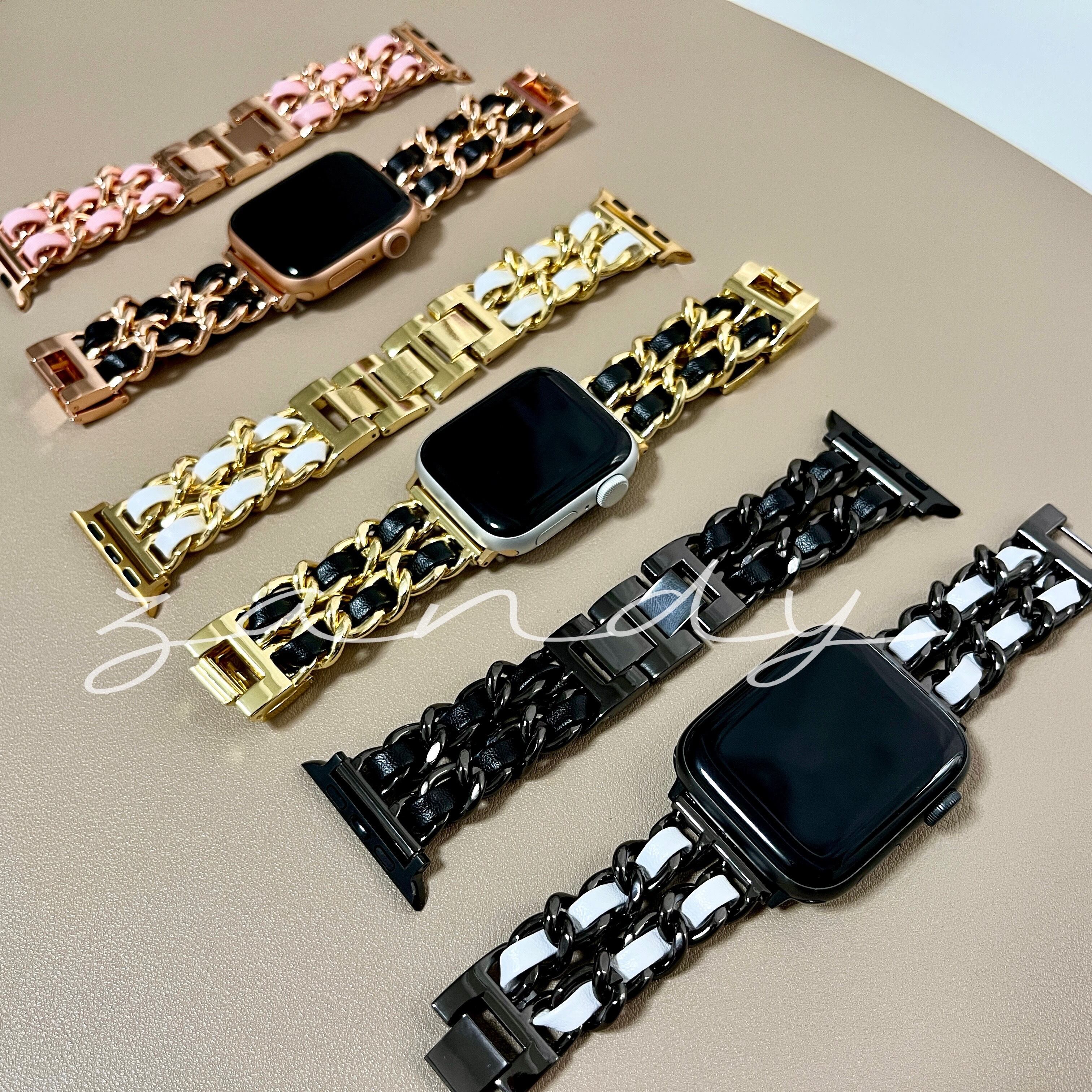 チェーン×本革】B043 アップルウォッチバンド チェーン×レザーベルト