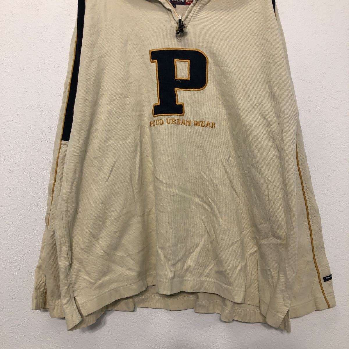 未使用 NCAA 刺繍 ライン デザイン スウェット セットアップ アメリカ古着 POINT ZERO ロゴ スウェット トレーナー L ベージュ ネイビー