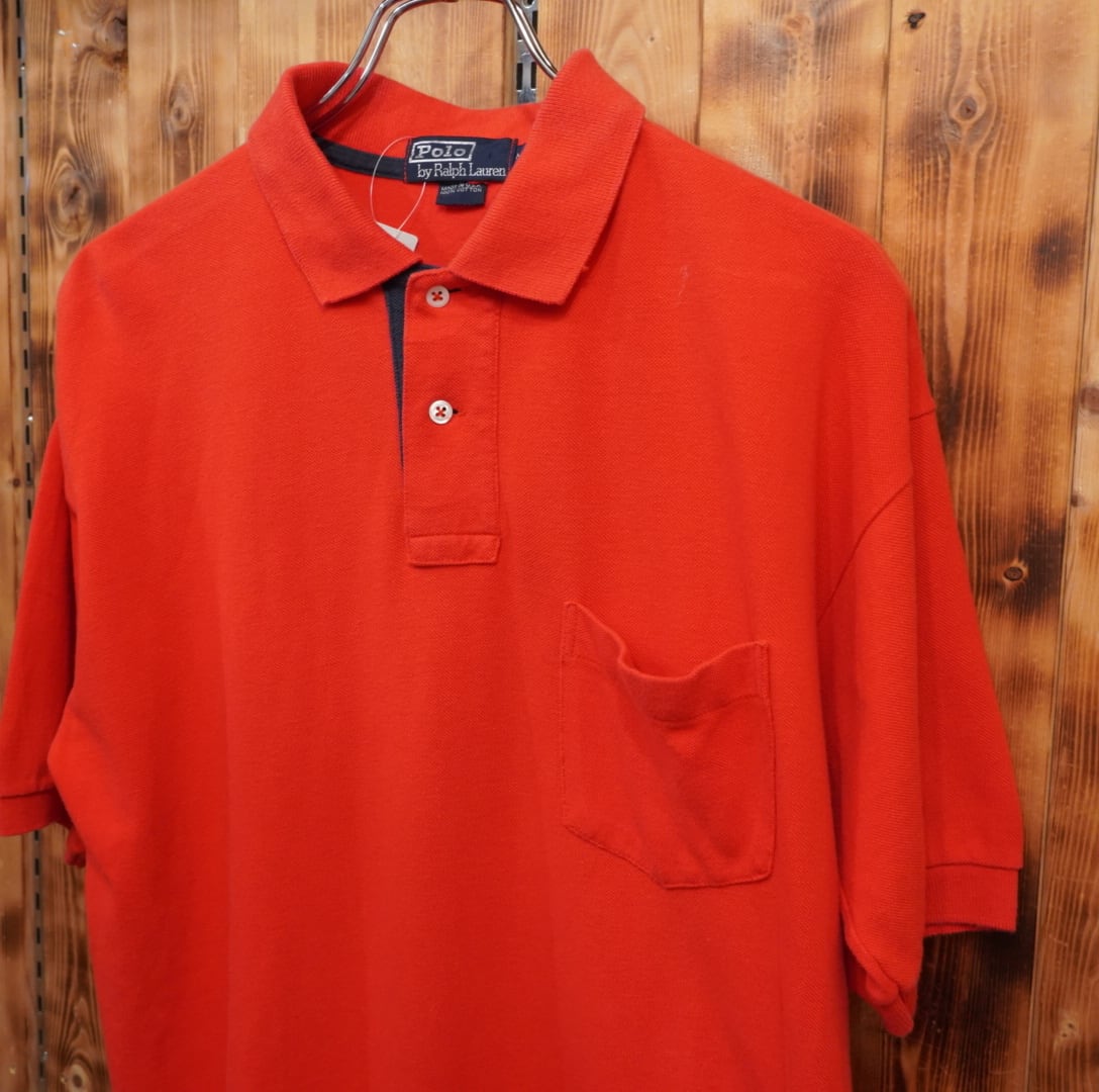 90s ralphlauren 裾ポニー ポロシャツ M/usa製 ラルフローレン 赤