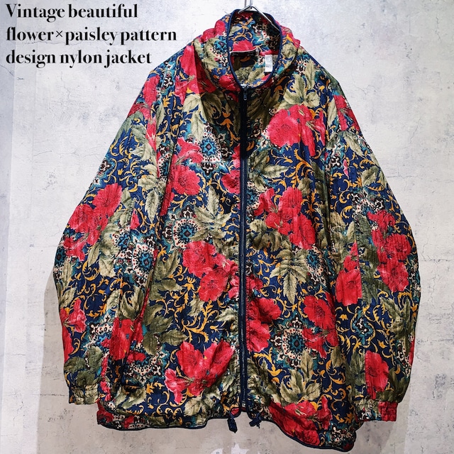 Vintage beautiful flower×paisley pattern design nylon jacket