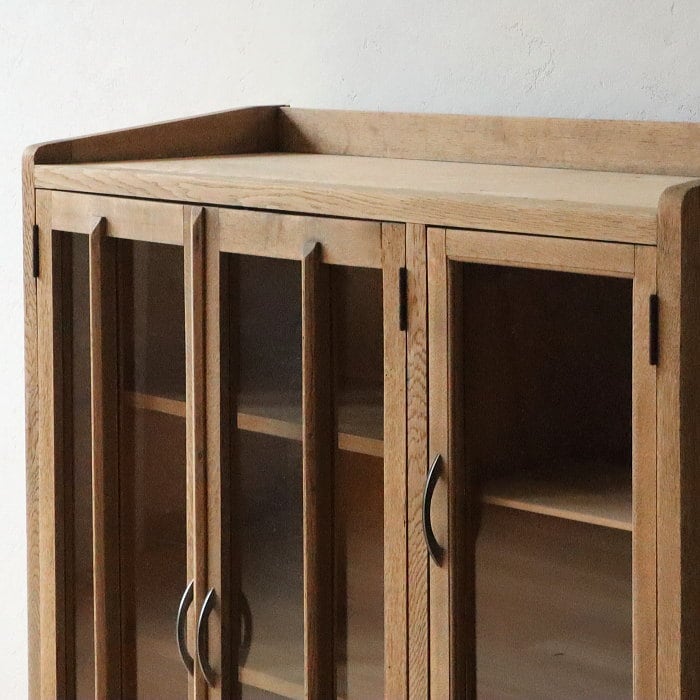 アンティーク ナラ 両開き収納戸棚 本棚 古家具 収納棚 ブラック レトロ