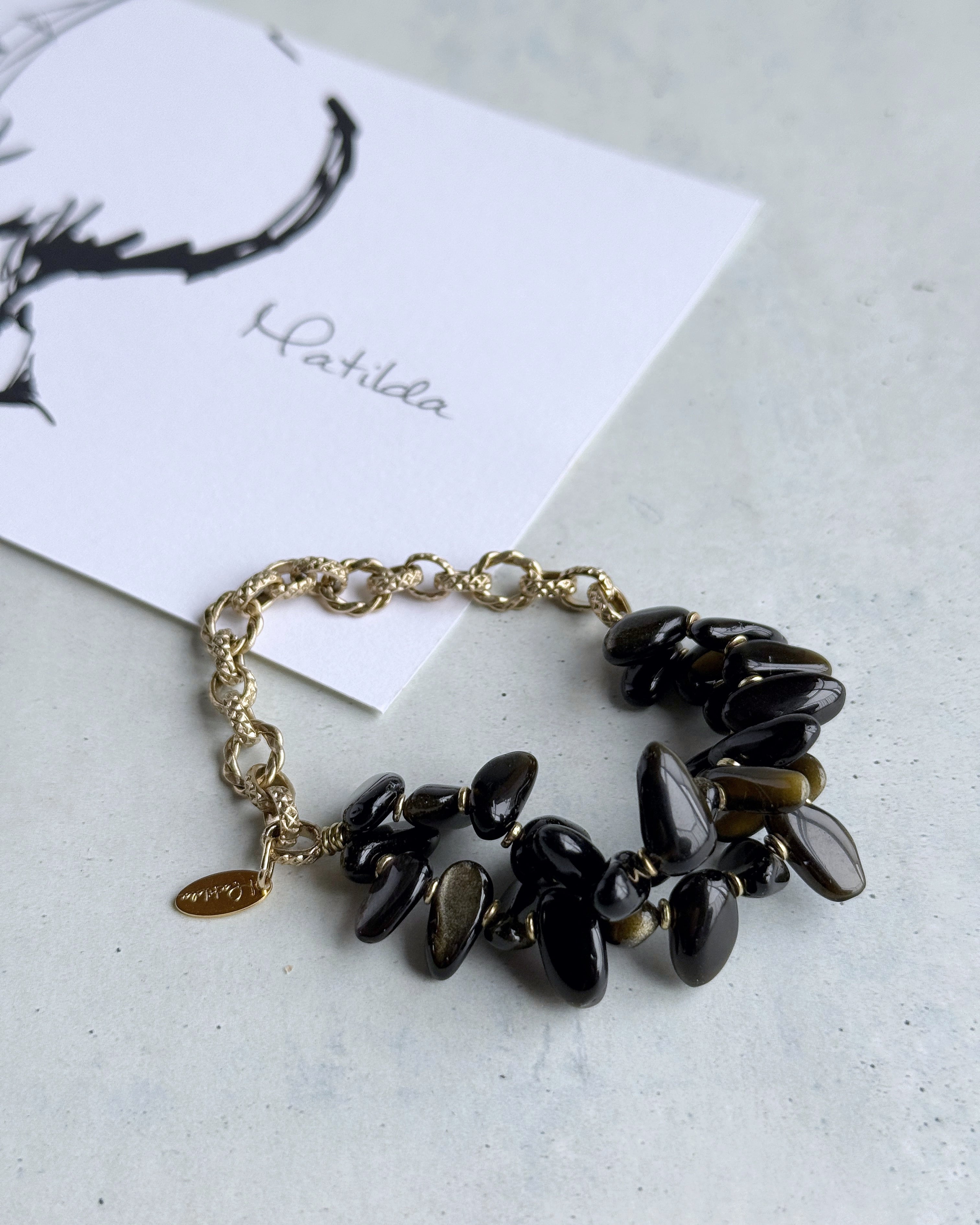 Chain & stone bracelet(ゴールデンオブシディアン)