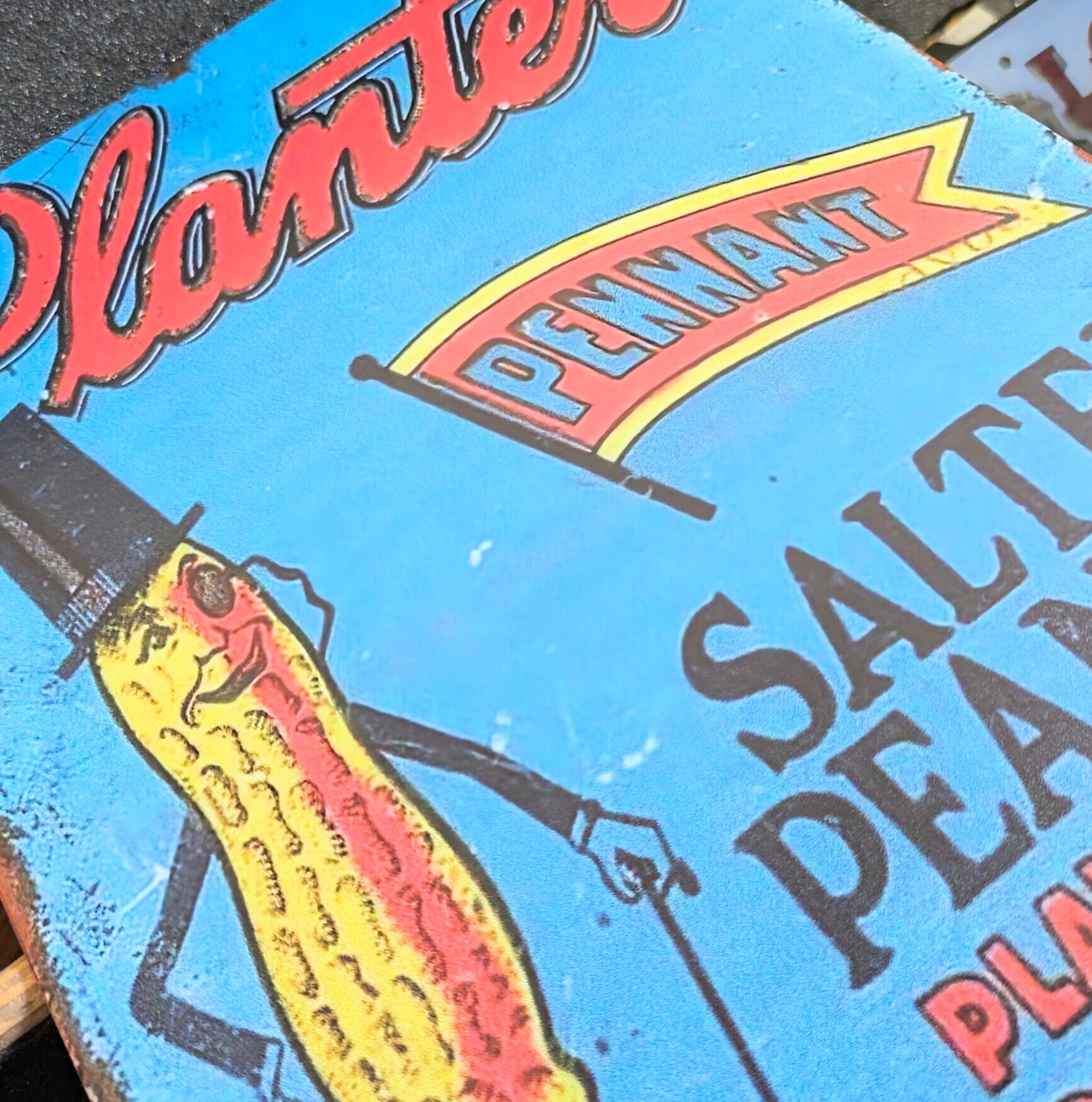 送料無料!ちょうどいいブリキ看板【 Mr.ピーナッツ / Planters 】 METAL SIGN / メタルサイン / ブリキ看板 / サインボード / ビンテージ加工 〚アメリカン雑貨 アメトイ〛