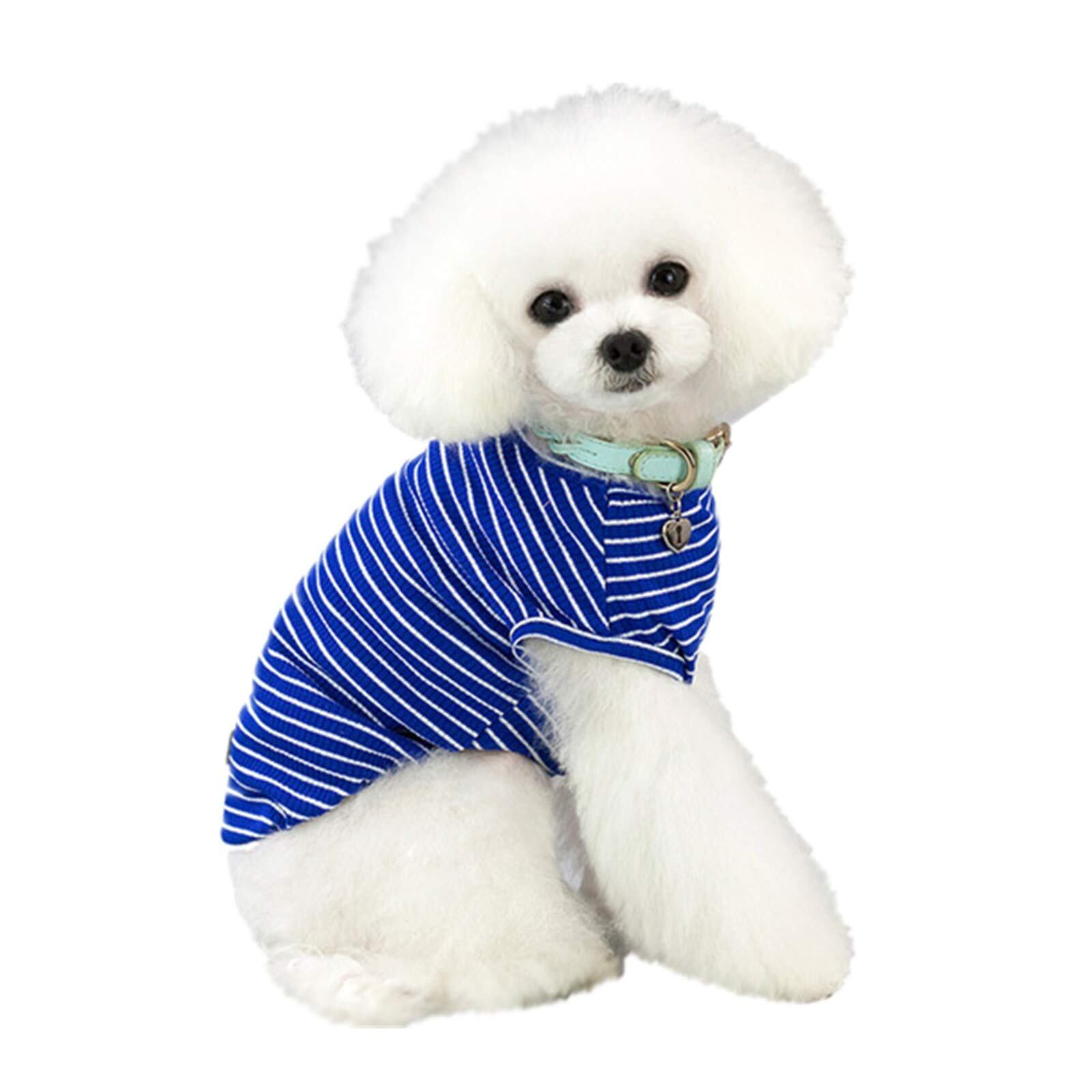 Kingsie 犬服 Tシャツ 夏用 犬の服 可愛い ストライプ ベスト ドッグウェア 中小型犬 猫 ペット服 春夏秋 お出かけ 散歩 (S, ブルー)