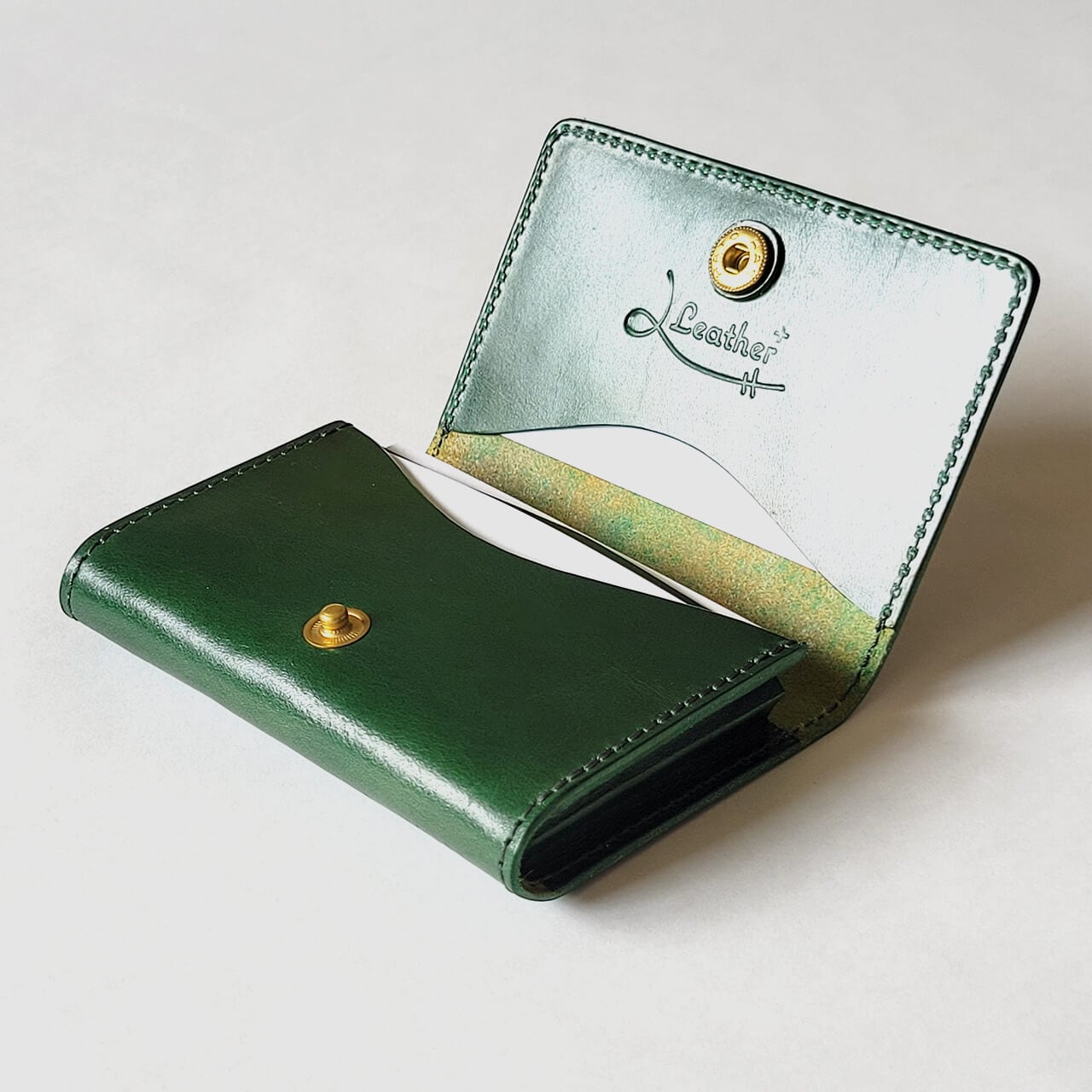 大容量名刺入れ グリーン | Leather+