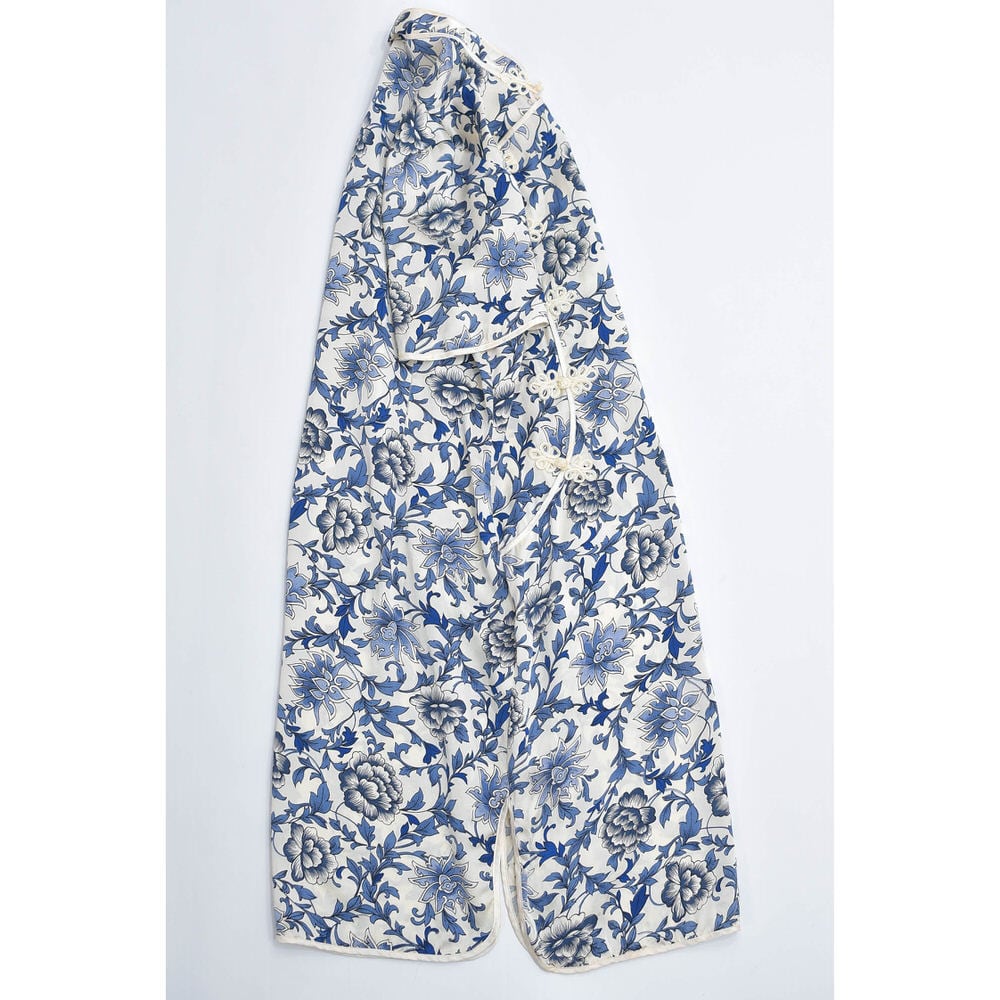 古着 ビンテージ 90s ワンピース チャイナドレス シルバー 刺繍 花柄 模様 90-0s 中国製 秦藝 Qin Yi チャイナドレス ワンピース 旗袍