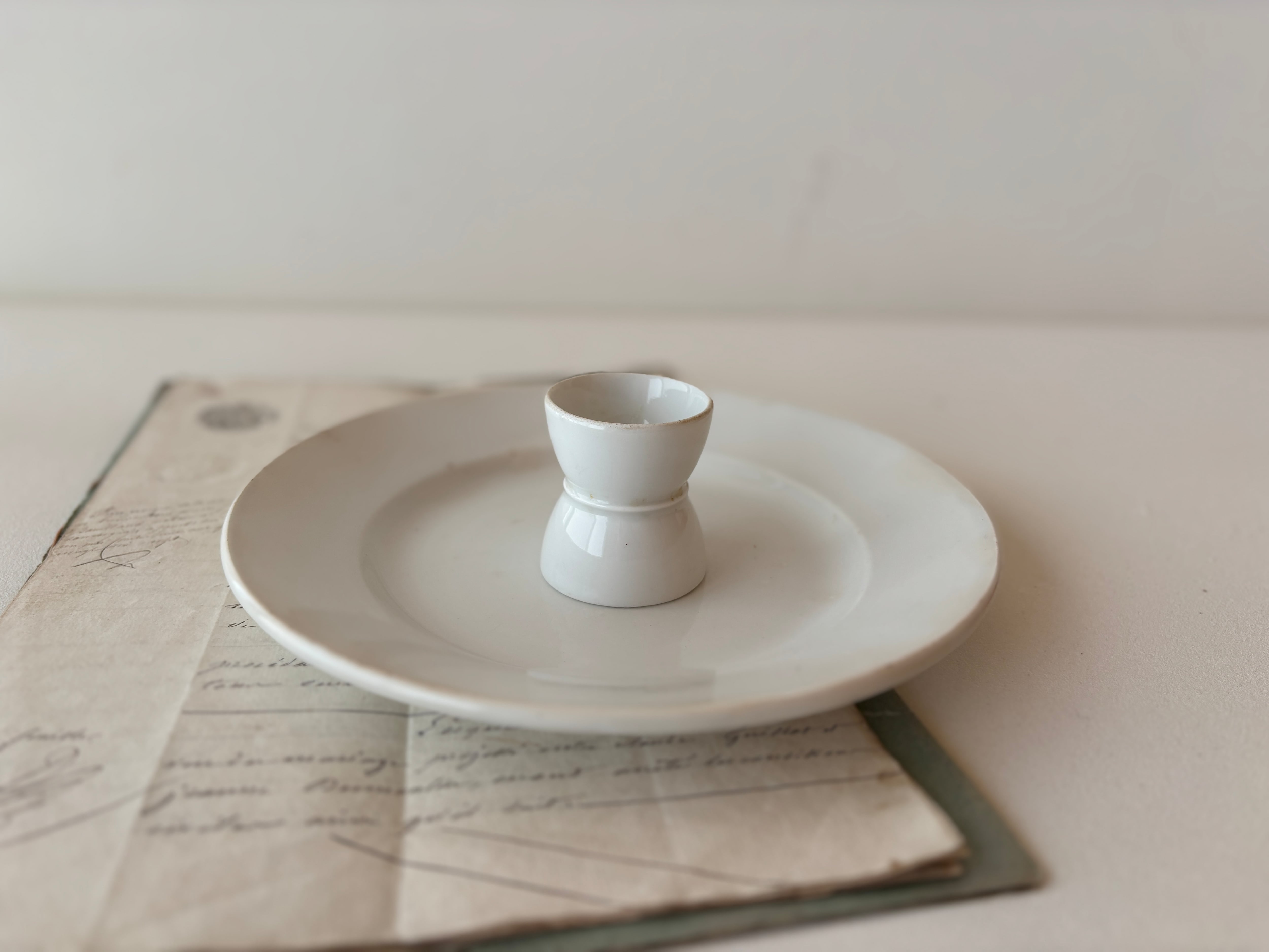 【H】フランスアンティーク コクティエ エッグカップ エッグスタンド 白