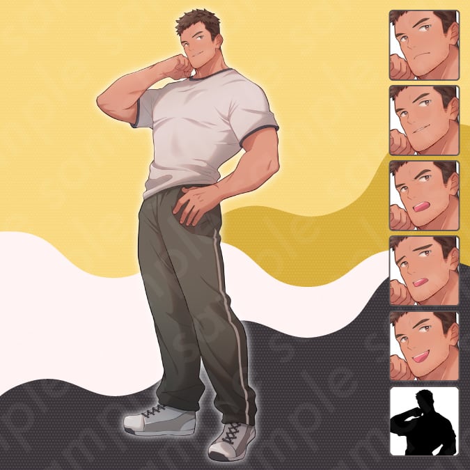 立ち絵素材】筋肉マッチョな体育教師風・茶髪男性のイラスト・現代系