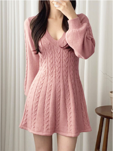 3色】Vネックニットミニワンピース | chère moi《シェルモワ》韓国風