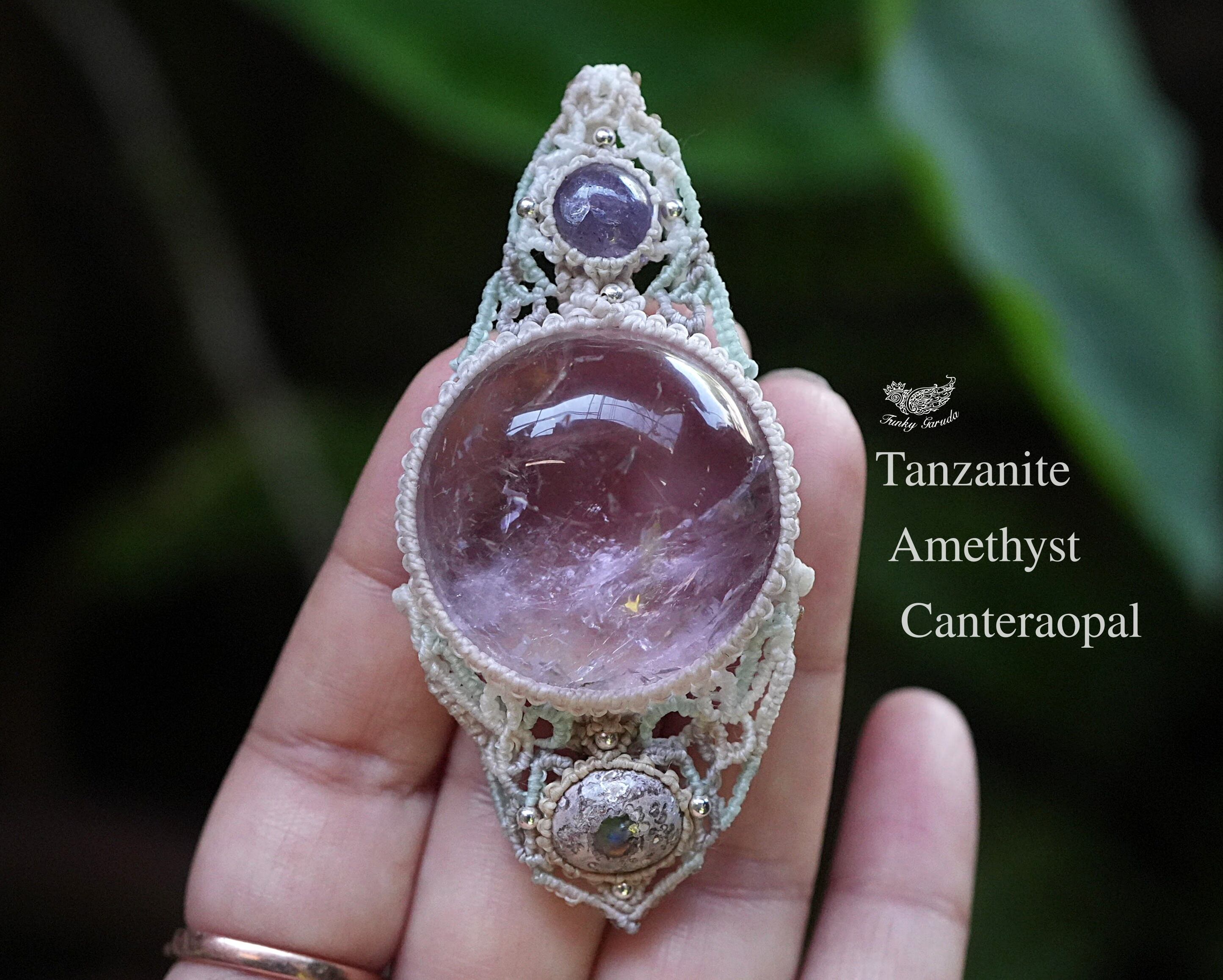 空と魔法★タンザナイト アメシスト カンテラオパール マクラメネックレス1516