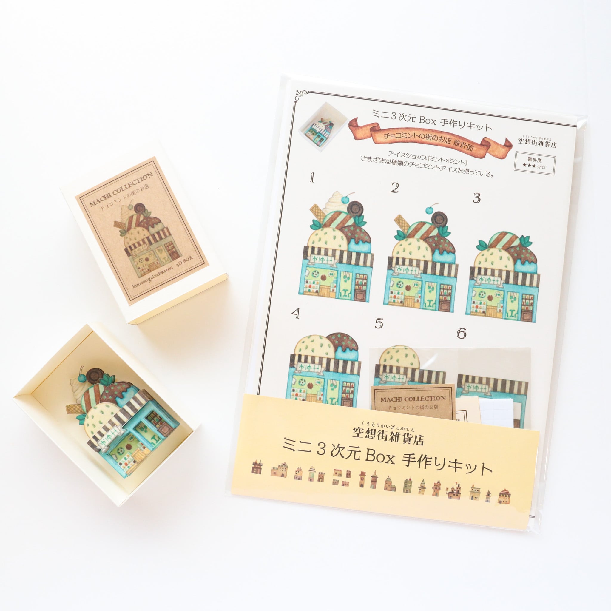 手作りキット＊ミニ3次元Box「チョコミントの街のお店」《空想街雑貨店》