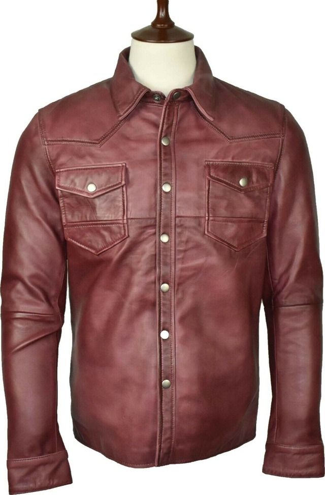 羊革シャツ 本革 ライダーバイカーシャツ 羊革ジャケット Real Leather 