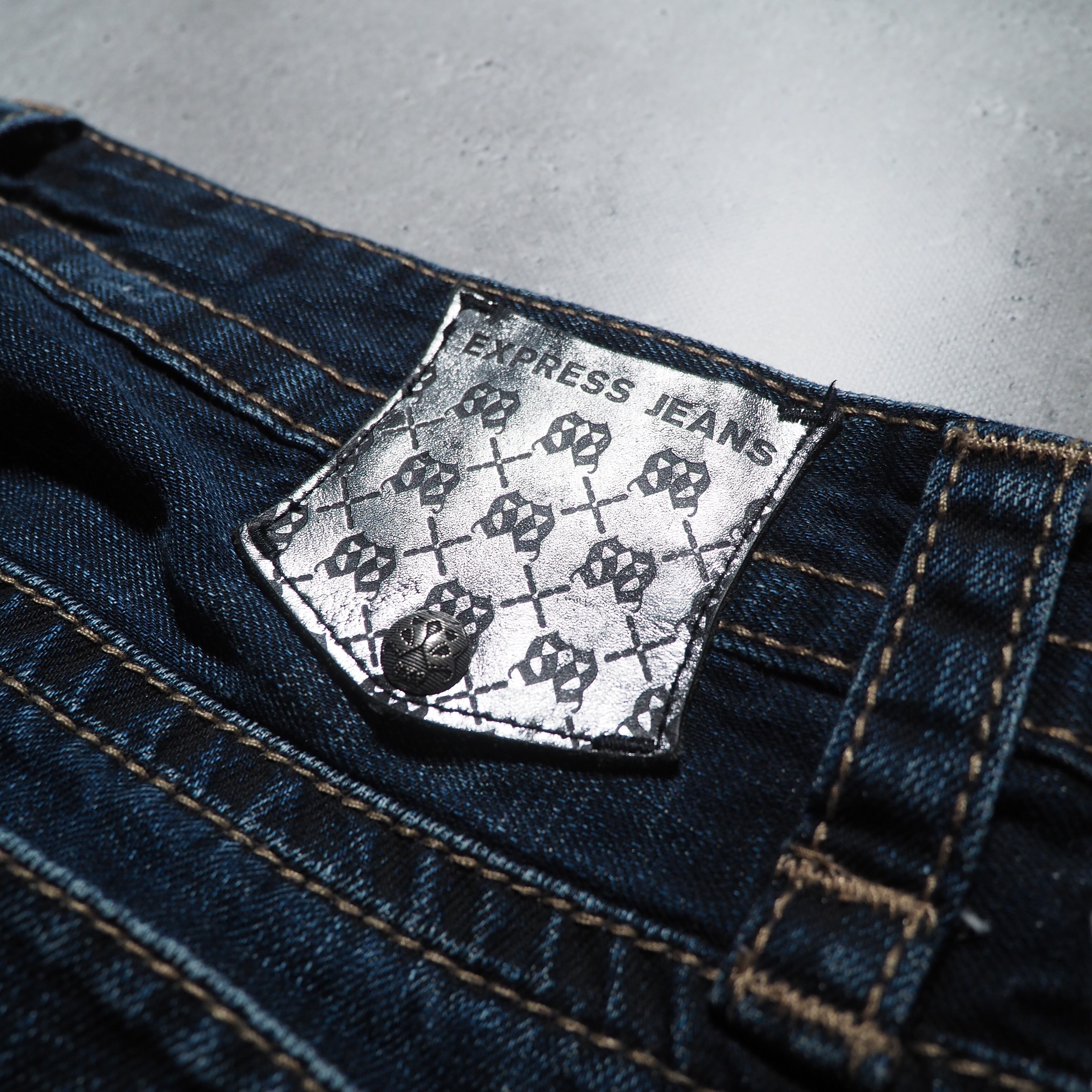 ” Express Jeans ” Street culture Big logo Embossed vintage Indigo Denim pants