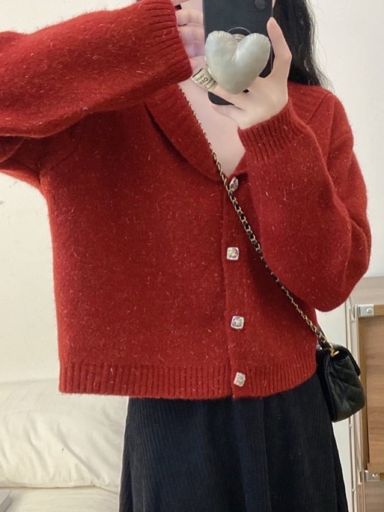 レトロボタンがアクセント♪ ショート丈カーディガン ヴィンテージ風 上品 オフィス 体型カバー 大きいサイズ 韓国 CH10116