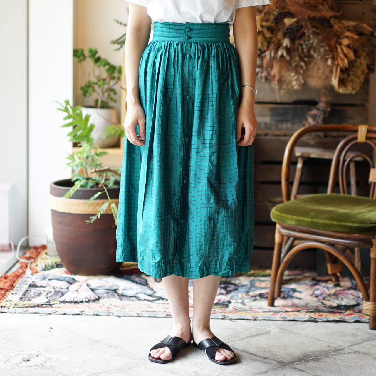 チェック柄 フレア スカート(グリーン) | GOODY|古着・ヨーロッパ古着