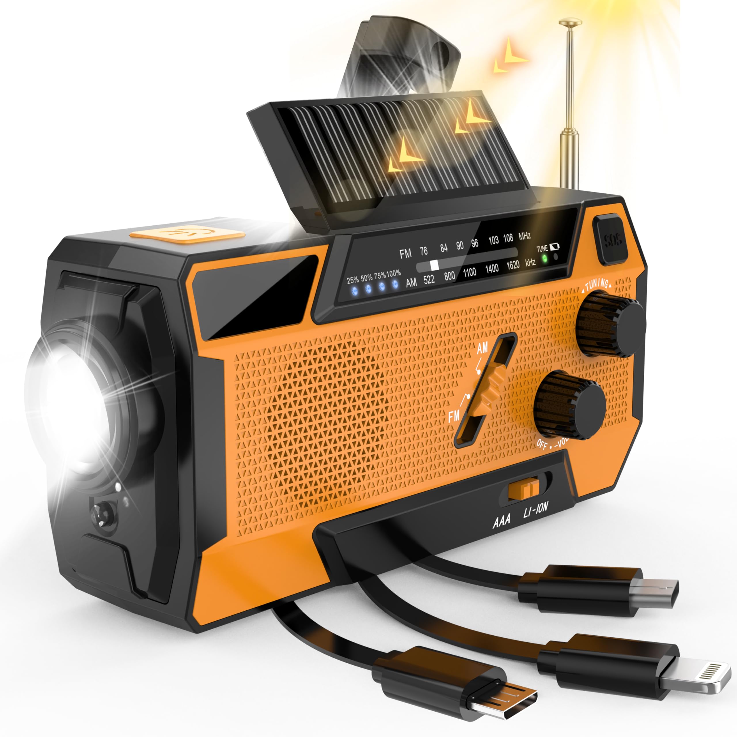 Greadio 2025 最新 多機能防災ラジオ 充電式 3で1 充電ケーブル内蔵 3