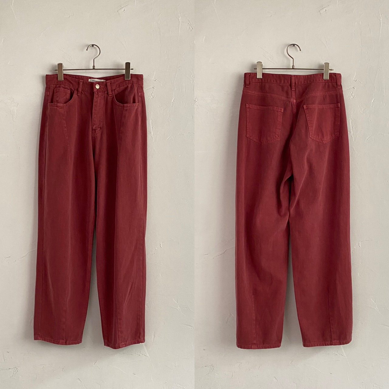 pigmentカラープレスデニムpt／ダルトーンレッド【unisex】