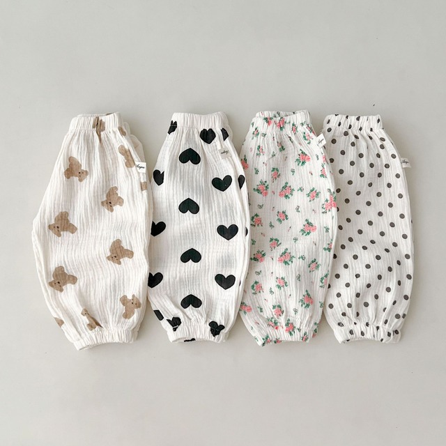 【BABY】くまハートドットフラワー総柄ガーゼバルーンパンツ - 10