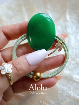 Oval Green agate hair accessory(オーバルグリーンアゲートヘアゴム)