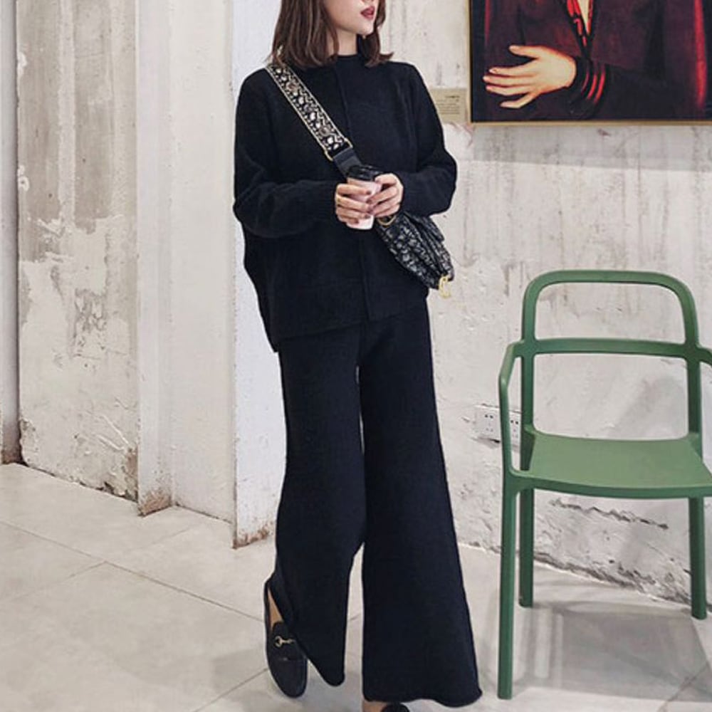 ニット セットアップ レディース 秋冬 韓国 上下セット おしゃれ きれいめ 大人 カジュアル シンプル トップス ワイドパンツ ゆったり 大人可愛い 大人女子
