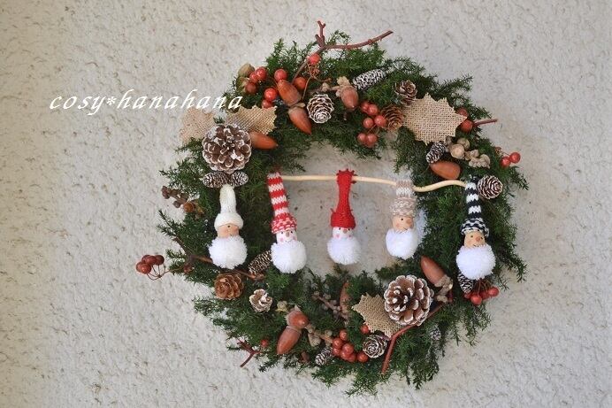 どんぐりとスノーマン達のクリスマスwreath | Pay ID